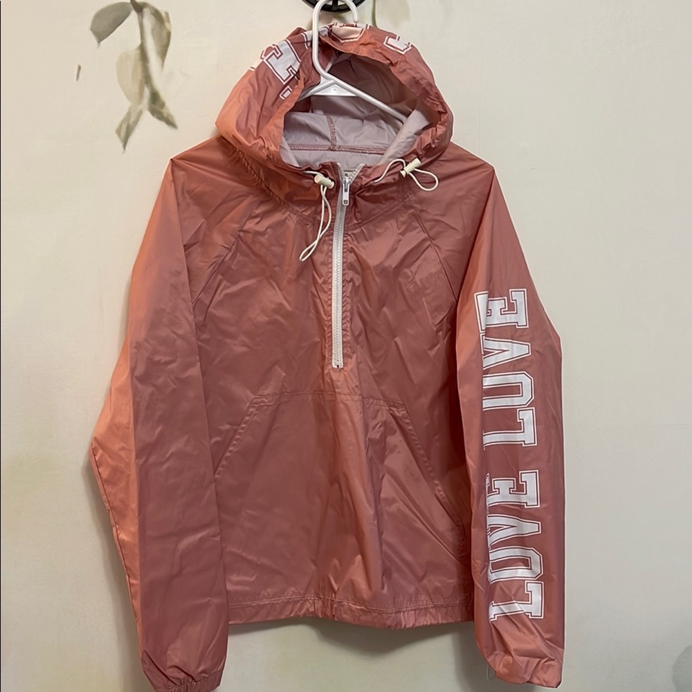 Reflex Pink Windbreaker Hooded Love logo 1/2 Zip Jacket